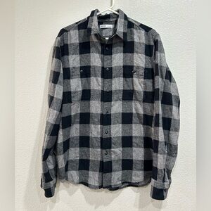 Sonoma Black and Gray Checkered Mens Flannel Long Sleeve Collared sz Medium